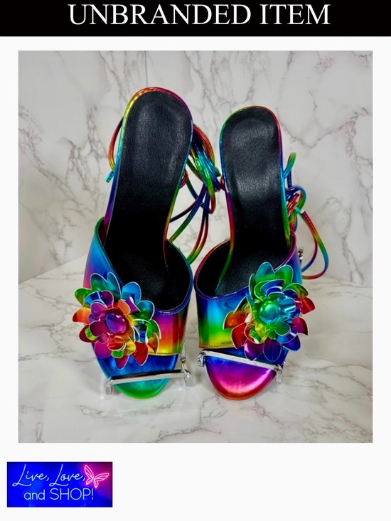 Shoes - SHOES: Rainbow Floral Mules w/Leg Straps, EUC